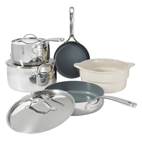 Bloomhouse 8 Piece Triply Stainless Steel Pots and Pans Cookware Set W/Non Toxic Pro Ceramic Non Stick Interior