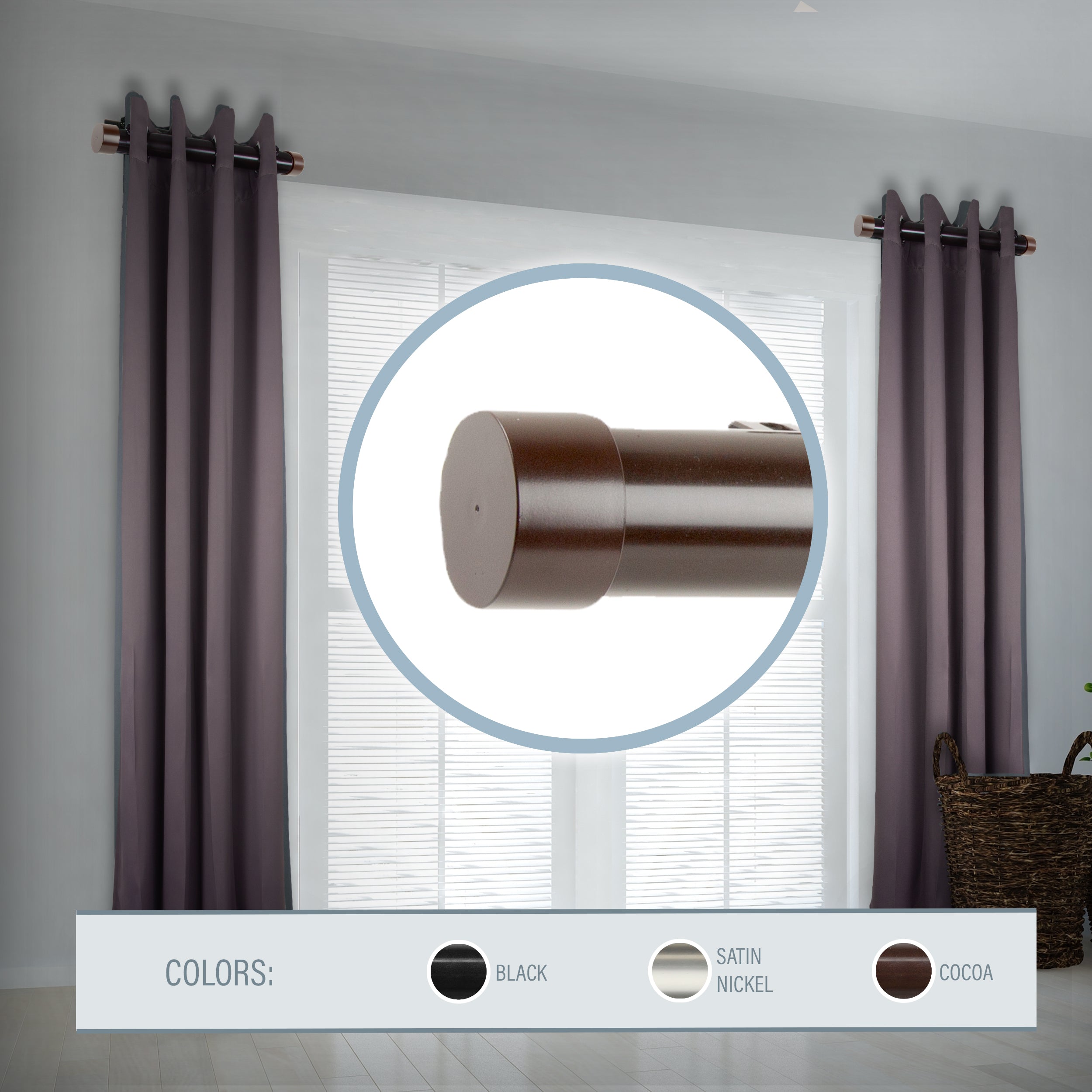 Home Decorative 1.5 Diameter Side Curtain Rod 12-20 Long (Set of 2) - Cocoa
