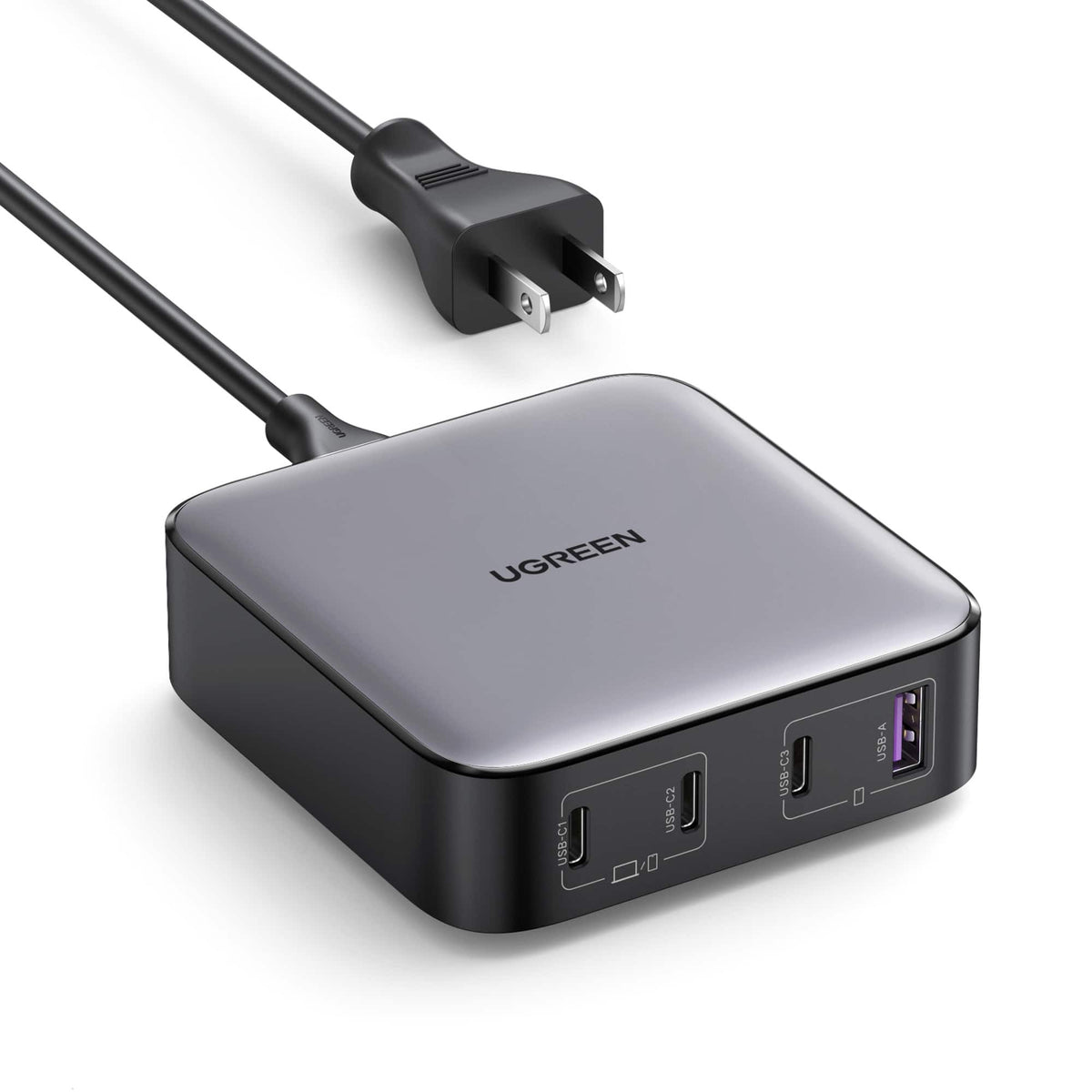 UGREEN - Nexode 4-Port 100W GaN Charging Station, USB-C Fast Charging Desktop Charger for Laptops, Tablets, Cell Phones - Black