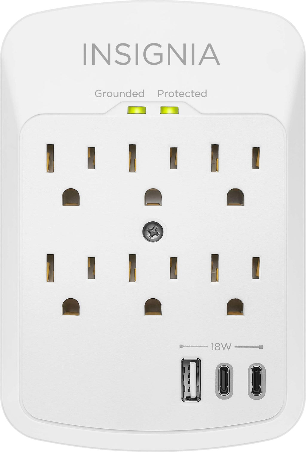 Insignia™ - 6-Outlet / 2-USB-C / 1-USB Wall Tap 1,800 Joules Surge Protector - White - *Lighting & Electrical