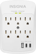 Insignia™ - 6-Outlet / 2-USB-C / 1-USB Wall Tap 1,800 Joules Surge Protector - White - *Lighting & Electrical