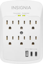 Insignia™ - 6-Outlet / 2-USB-C / 1-USB Wall Tap 1,800 Joules Surge Protector - White - *Lighting & Electrical