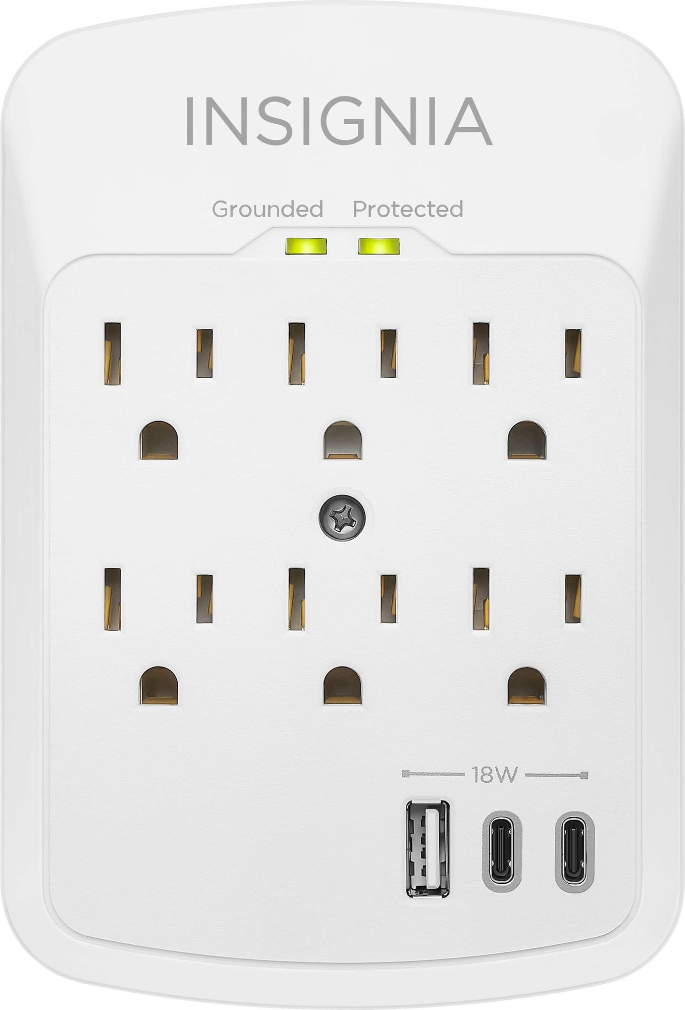 Insignia™ - 6-Outlet / 2-USB-C / 1-USB Wall Tap 1,800 Joules Surge Protector - White - *Lighting & Electrical