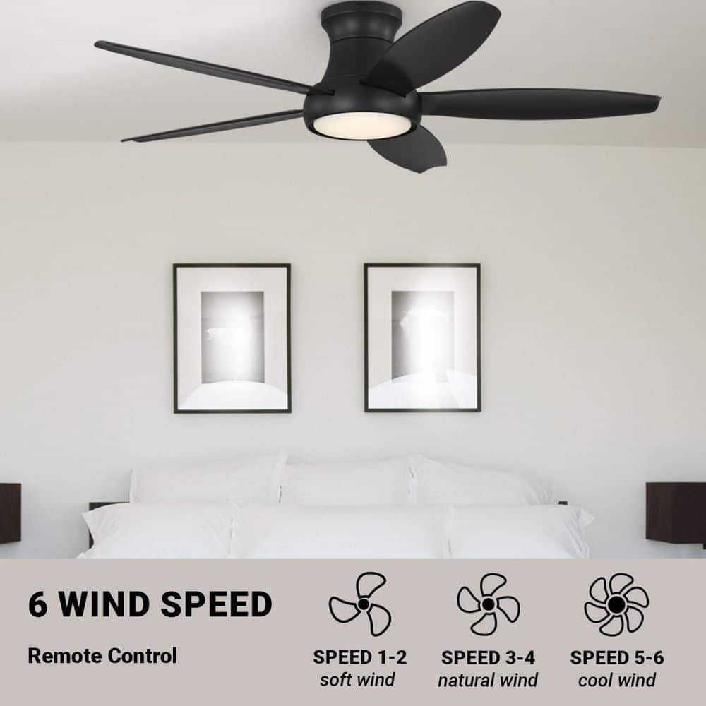 Tamsin 52 in. Matte Black Flush Mount Standard Ceiling Fan with White Adjustable LED Light, DC Motor, and Remote Control