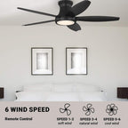 Tamsin 52 in. Matte Black Flush Mount Standard Ceiling Fan with White Adjustable LED Light, DC Motor, and Remote Control
