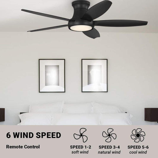 Tamsin 52 in. Matte Black Flush Mount Standard Ceiling Fan with White Adjustable LED Light, DC Motor, and Remote Control