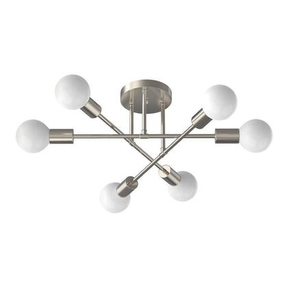 Briignite 16 in. 6-Light Modern Nickel Linear Semi-Flush Mount Sputnik Ceiling Light Fixture for Dining Room, Kitchen, Bedroom
