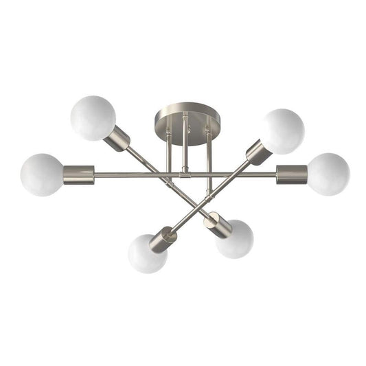 Briignite 16 in. 6-Light Modern Nickel Linear Semi-Flush Mount Sputnik Ceiling Light Fixture for Dining Room, Kitchen, Bedroom
