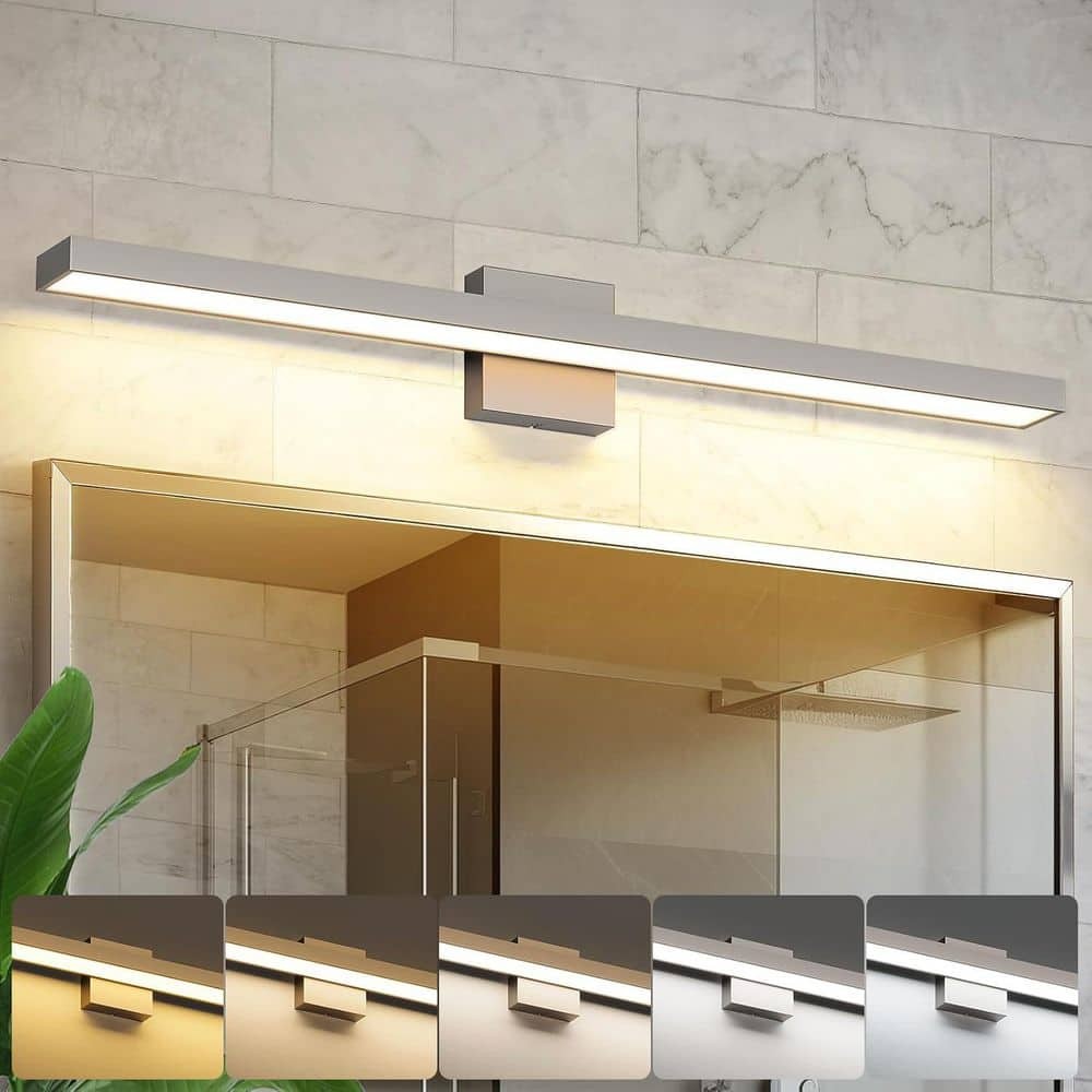 JUSHENG 32.28 in. 1-Light Nickel LED Bathroom Vanity-Light Bar with 5-CCT Adjustable Switch