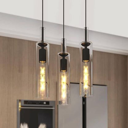 MENCOLULU 3-Pack 1-Light Modern Black Pendant Lights with Clear Glass Shades for Kitchen Island, Hallway