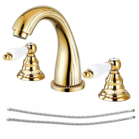 AKLFGN Double Handles 8 in. Widespread Bathroom Faucet 3-Hole Sink Faucet in Polished Gold