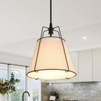 Haven Modern Farmhouse 15 in.W 4-Light Matte Black Frame Pendant Light with Beige Fabric Shade for Hallway or Kitchen