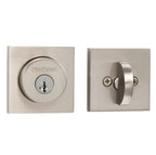 Kwikset 158SQT-15S.STRKP Halifax Square Rose Single Cylinder Deadbolt SmartKey with 6AL Latch and STRKP Strike Pack which includes Square Corner, Round Corner and 5303 Round Corner Full Lip Strikes KA3 Satin Nickel Finish