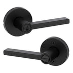 Kwikset Halifax Entry Door Handle with Lock and Key, Secure Round Keyed Reversible Lever Exterior, for Front Entrance and Bedrooms, Matte Black