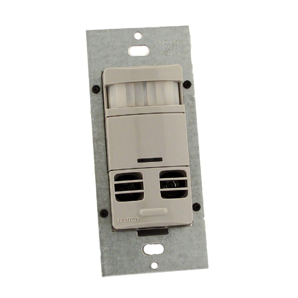Leviton Ultrasonic/Infrared, Multi-Technology Wall Switch Sensor, No Neutral, 2400 sq. ft. Major & 400 sq. ft. Minor Motion Coverage, OSSMT-GDG, Gray