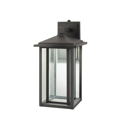 Mauvo Canyon 15.5 in. Black Dusk to Dawn LED Outdoor Wall Light Fixture Porch Sconce with Seeded Glass