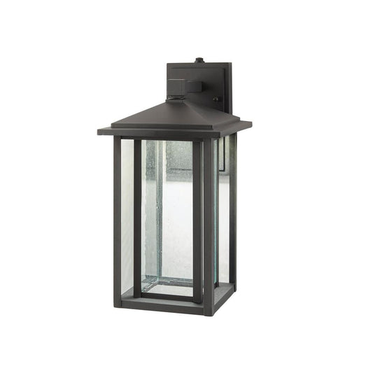 Mauvo Canyon 15.5 in. Black Dusk to Dawn LED Outdoor Wall Light Fixture Porch Sconce with Seeded Glass