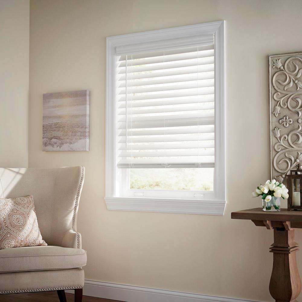 White Cordless Premium Faux Wood Blinds with 2.5 in. Slats - 30.5 in. W X 48 in. L