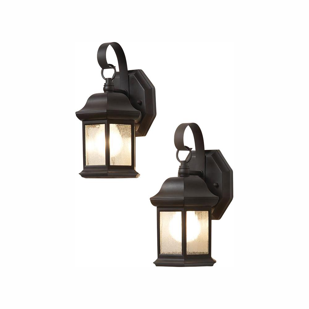 Hampton Bay 10.5 in. 1-Light Bronze Outdoor Wall Light Fixture Sconce with Seeded Glass (2-Pack)