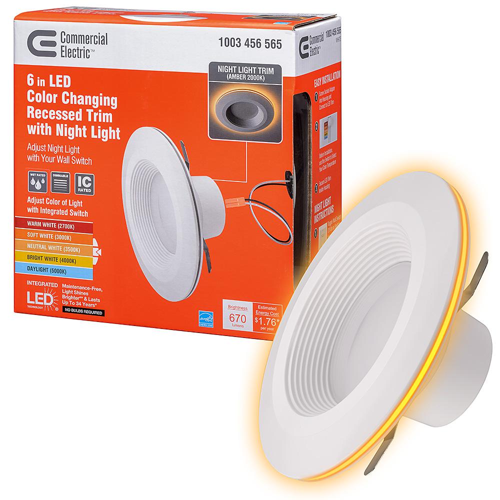 Commercial Electric 6 in. Adjustable CCT Retrofit Integrated LED Recessed Downlight Trim with Night Light 670LM Kitchen Lighting