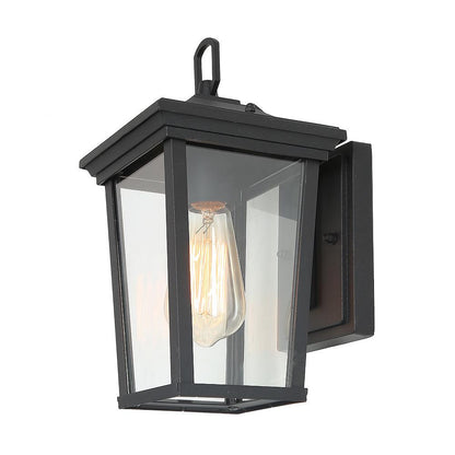 Modern Coastal Matte Black Outdoor Sconce 1-Light Wall Mount Lantern with Clear Glass for Patio Porch Entry