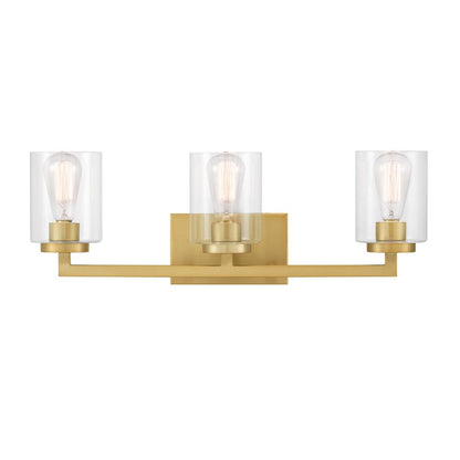 Westlyn 3-Light Brushed Brass Vanity Light with Clear Optic Glass Shades
