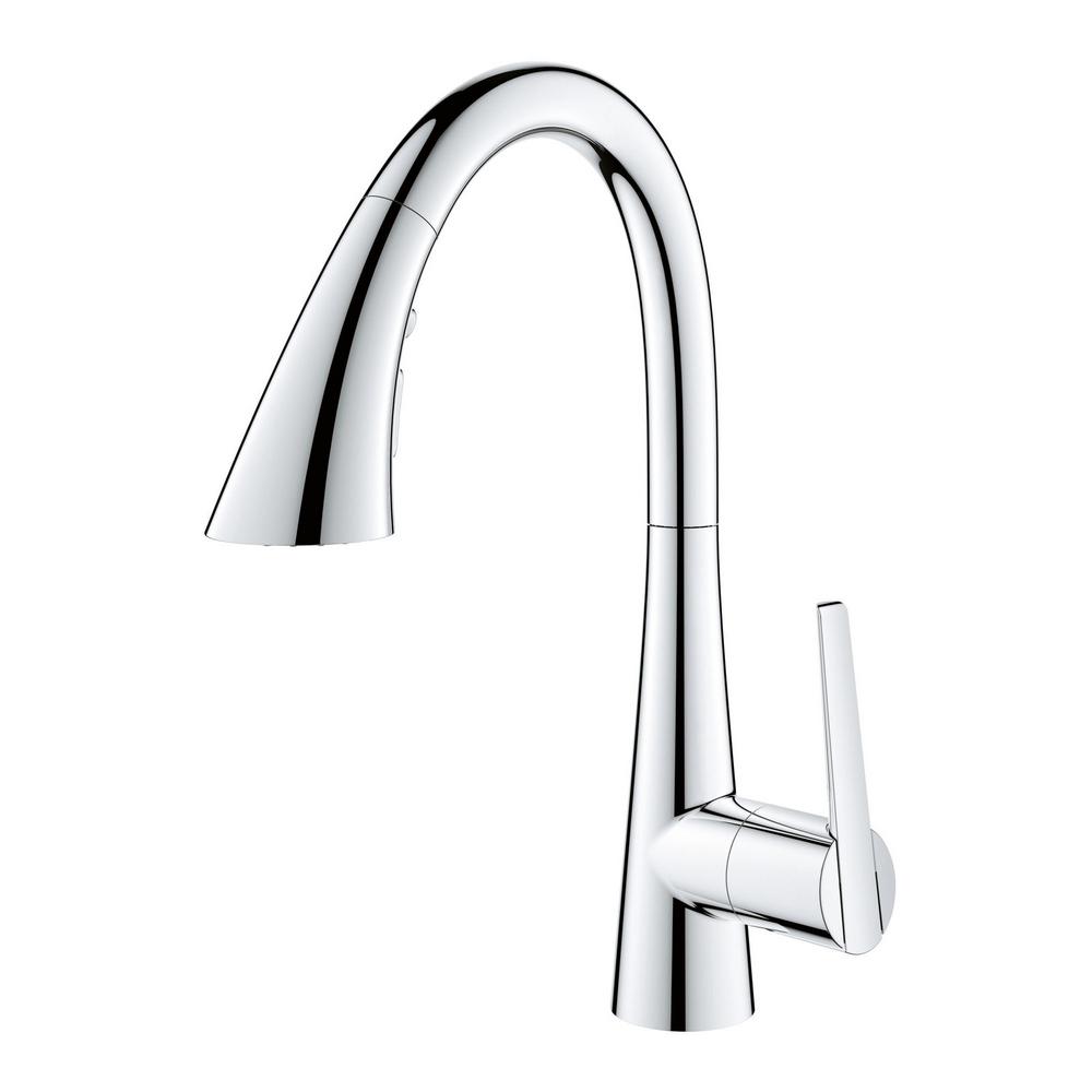 Grohe 30 368 2 Zedra 1.75 GPM Single Hole Pull Down Bar Faucet with SilkMove Technology Starlight Chrome
