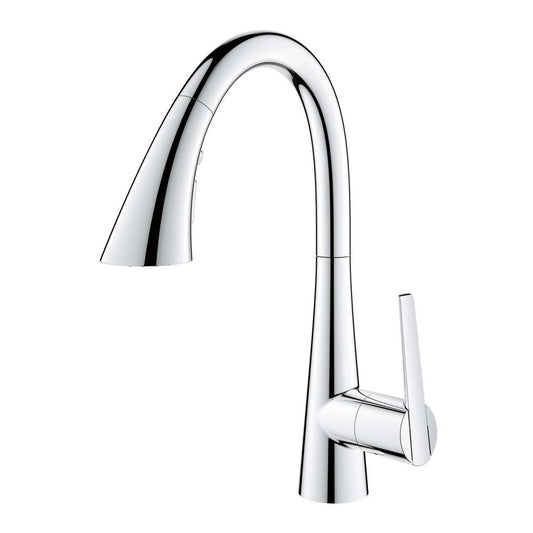 Grohe 30 368 2 Zedra 1.75 GPM Single Hole Pull Down Bar Faucet with SilkMove Technology Starlight Chrome