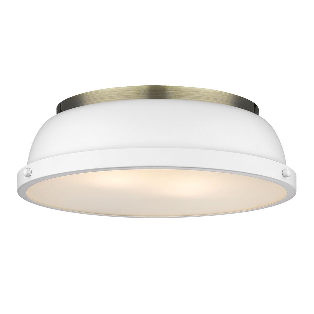 Duncan 14" Flush Mount Light Fixture Aged Brass with Matte White Shade- Ceiling Light, Ceiling Light Fixture, Flush Mount Ceiling Light, Ceiling Light Fixtures