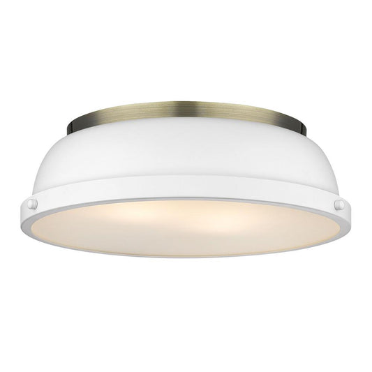 Duncan 14" Flush Mount Light Fixture Aged Brass with Matte White Shade- Ceiling Light, Ceiling Light Fixture, Flush Mount Ceiling Light, Ceiling Light Fixtures