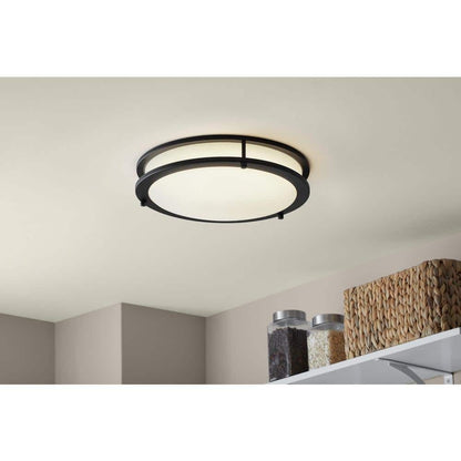 Flaxmere 14 in. Modern Matte Black Selectable 5 CCT Integrated LED Flush Mount