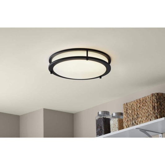 Flaxmere 14 in. Modern Matte Black Selectable 5 CCT Integrated LED Flush Mount