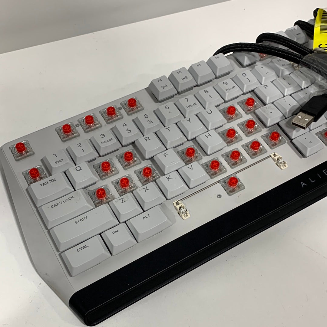Used See Desc  Alienware - AW510K Full-size Wired Mechanical CHERRY MX Low Profile Red Switch Gaming Keyboard with RGB Back Lighting - Lunar Light