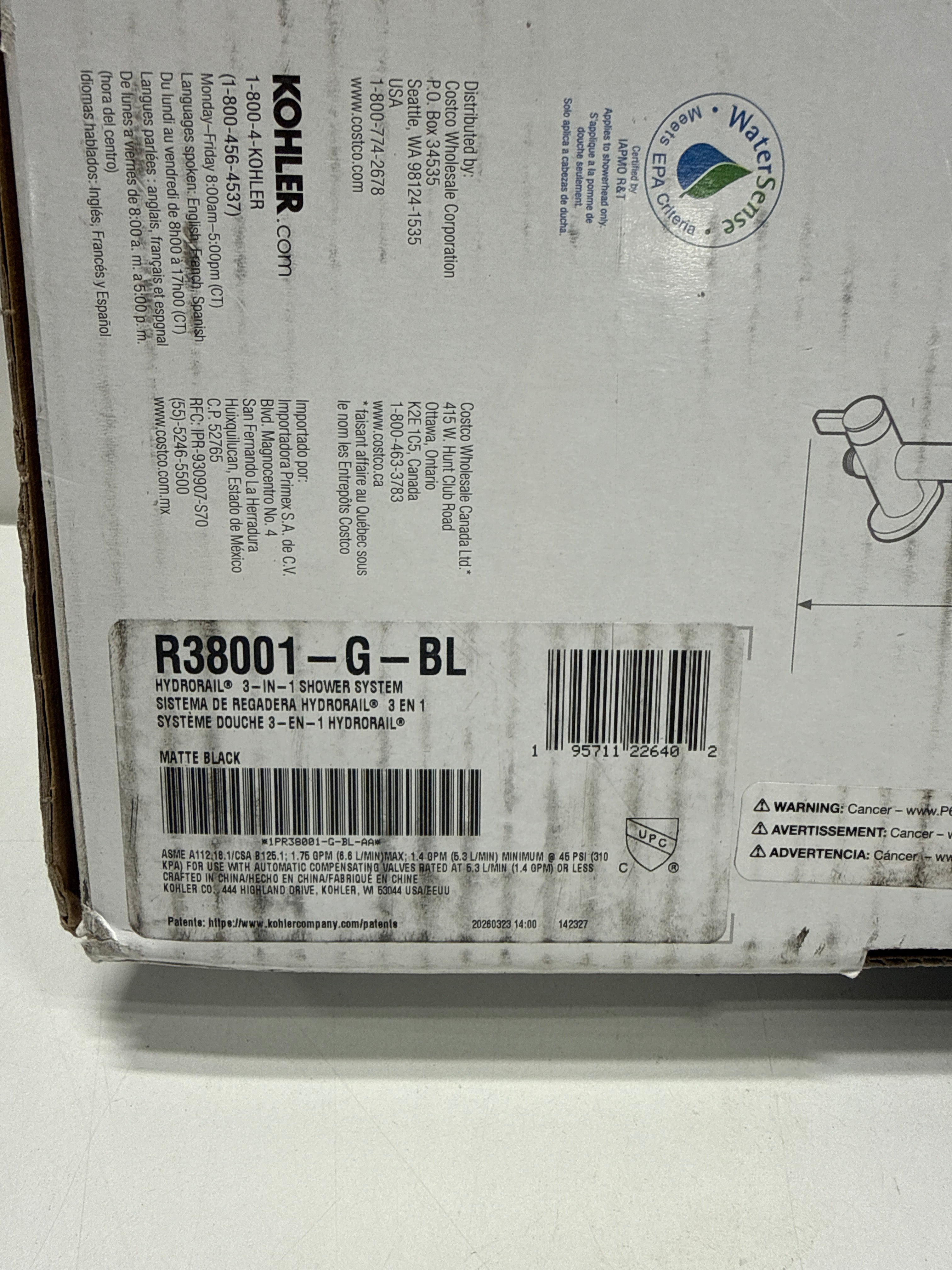 Kohler Hydrorail R38001-G-BL 3-in-1 Multifunction Shower System