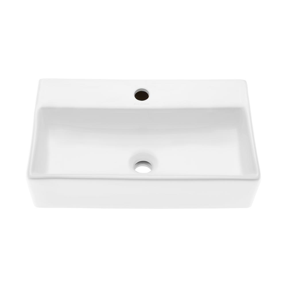 Scuff Swiss Madison SM-VS203 Claire 20-7/8" Rectangular Ceramic Vessel Bathroom Sink with Single Faucet Hole and Center Drain Glossy White Sinks Bathroom