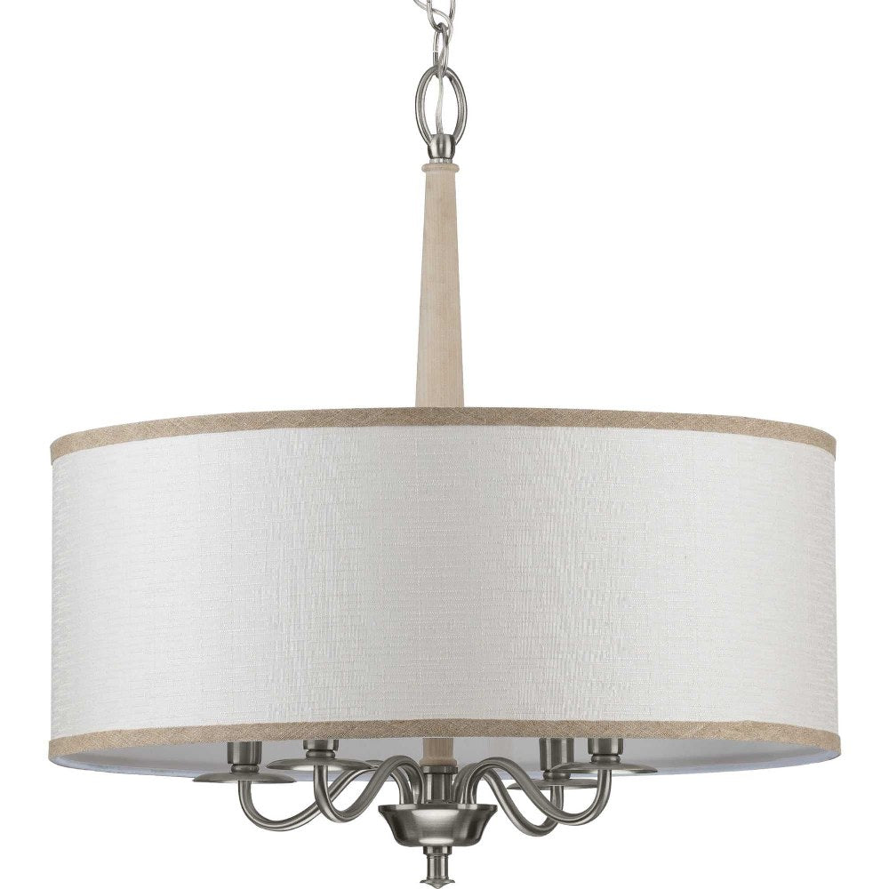 Progress Lighting Durrell Collection 4-Light Sailcloth Linen Fabric Shade Coastal Chandelier Light Brushed Nickel, 22.50x21.00x21.00