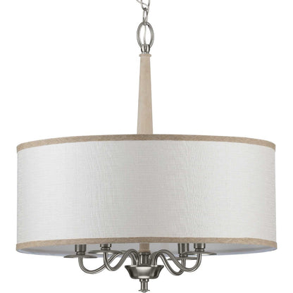 Progress Lighting Durrell Collection 4-Light Sailcloth Linen Fabric Shade Coastal Chandelier Light Brushed Nickel, 22.50x21.00x21.00