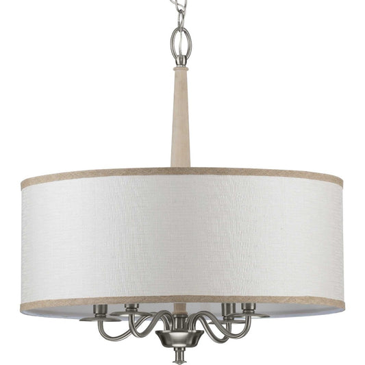 Progress Lighting Durrell Collection 4-Light Sailcloth Linen Fabric Shade Coastal Chandelier Light Brushed Nickel, 22.50x21.00x21.00