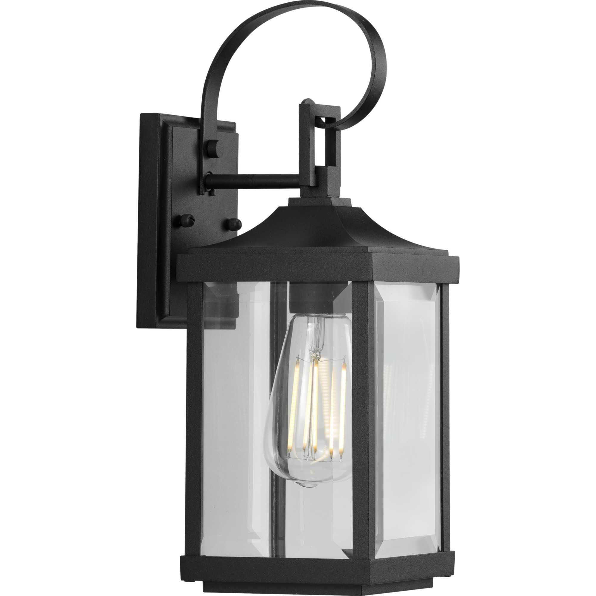 Progress Lighting Gibbes Street Collection 1-Light Clear Beveled Glass New Traditional Outdoor Small Wall Lantern Light Textured Black