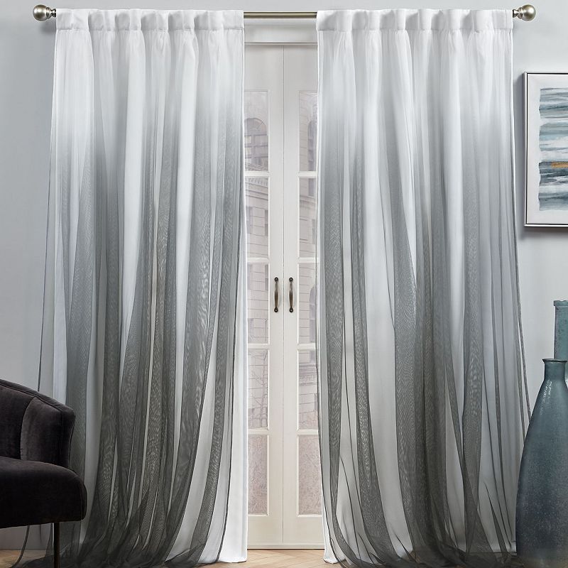 Crescendo Black Ombre Lined Room Darkening Hidden Tab / Rod Pocket Curtain, 52 in. W X 84 in. L (Set of 2)
