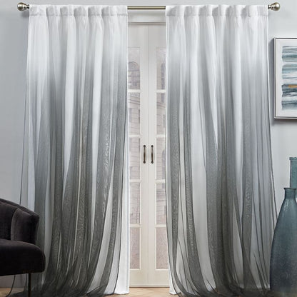 Crescendo Black Ombre Lined Room Darkening Hidden Tab / Rod Pocket Curtain, 52 in. W X 84 in. L (Set of 2)