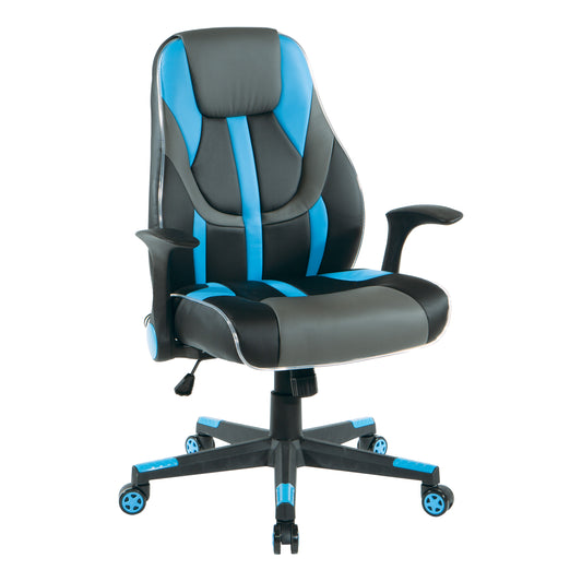 Missing Parts - Output Gaming Chair in Black Faux Leather with Blue Trim