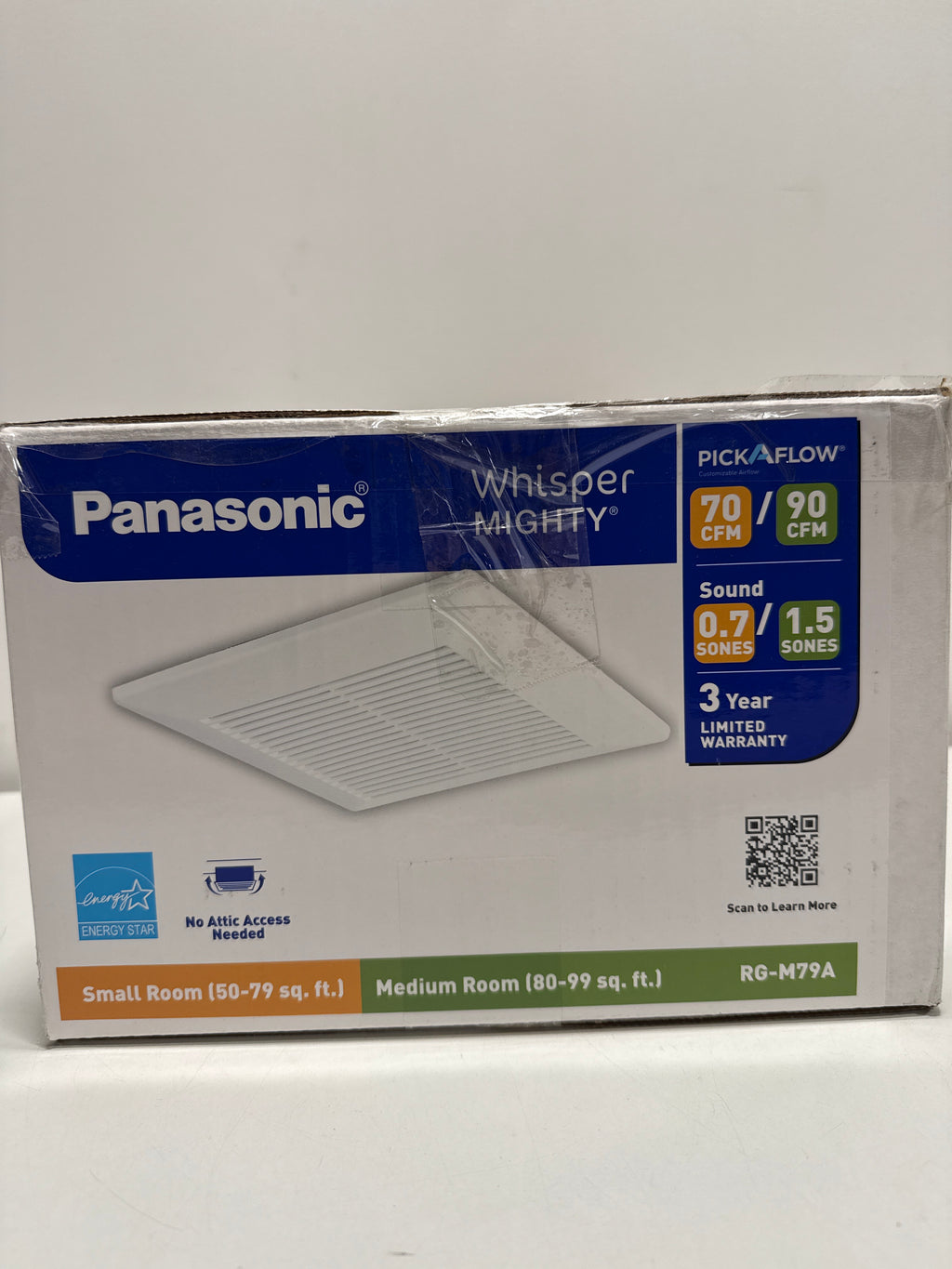 Panasonic Whisper Mighty Pick-a-Flow 70/90 CFM Ceiling/Wall Bathroom Exhaust Fan, Energy Star with 9 in. X 9 in. Grille Footprint, White Grille