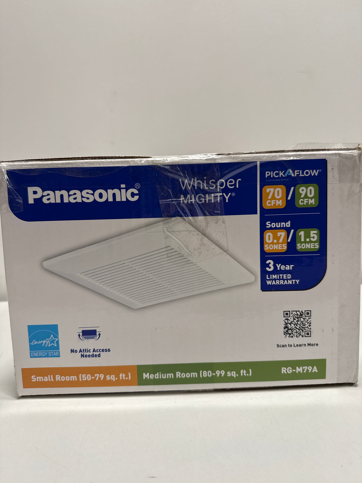 Panasonic Whisper Mighty Pick-a-Flow 70/90 CFM Ceiling/Wall Bathroom Exhaust Fan, Energy Star with 9 in. X 9 in. Grille Footprint, White Grille