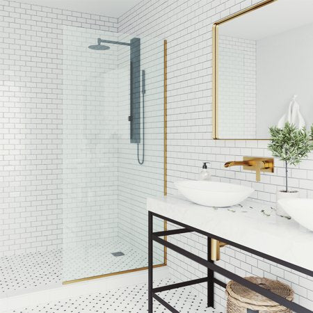 Vigo VG6075CL3474 Zenith 74" High X 34-1/8" Wide Shower Screen Frameless Shower Door with Clear and Tinted Glass Matte Gold