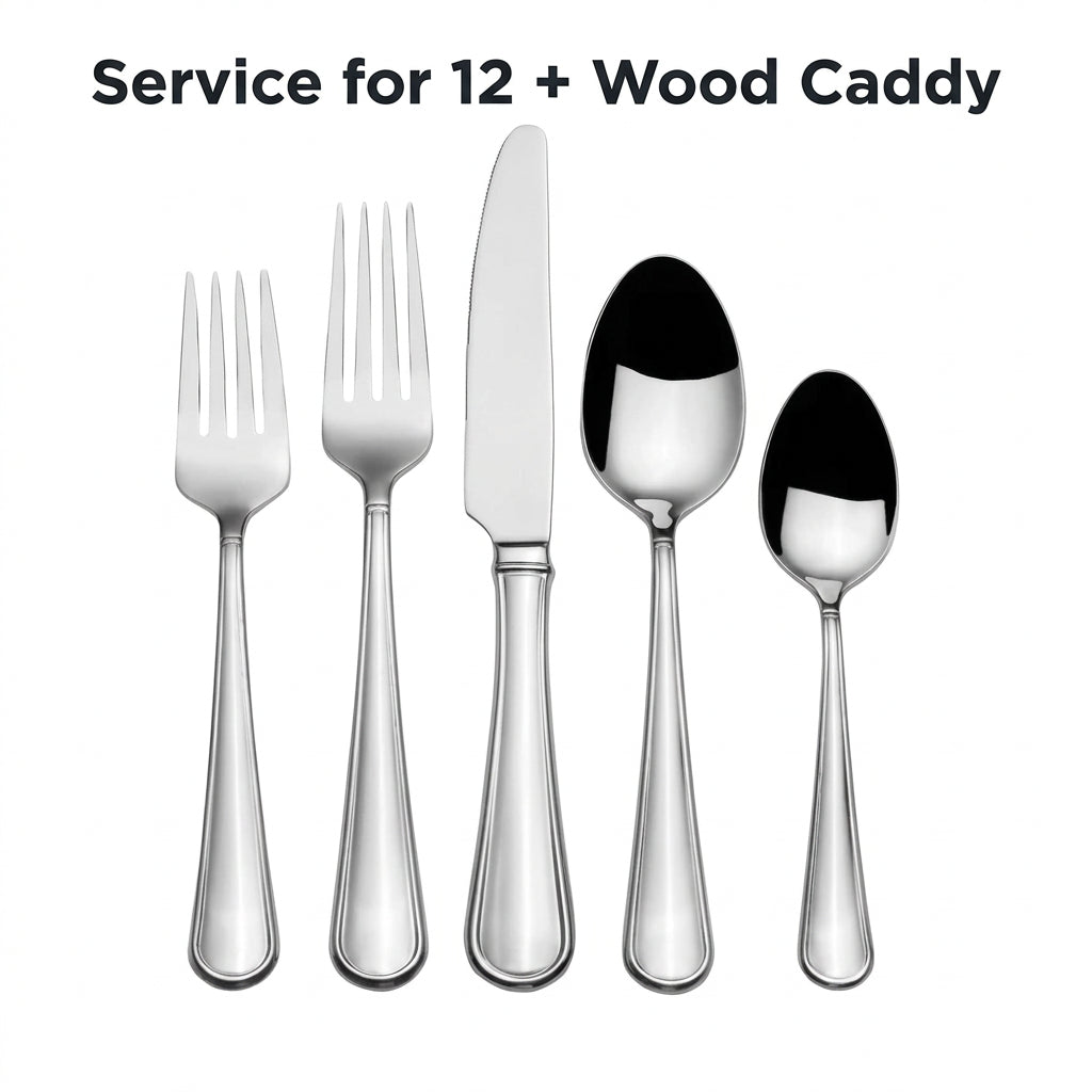 Mikasa Virtuoso 114 Pc Stainless Steel Flatware Silverware Set with Caddy