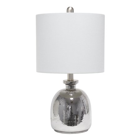 Metallic Gray Hammered Glass Jar Table Lamp with Grey Linen Shade