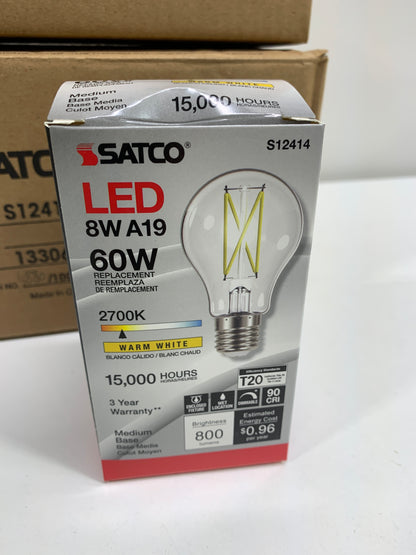 12 x Satco 60 Watt Equivalent A19 2700K Warm White Energy Efficient Dimmable LED Light Bulb