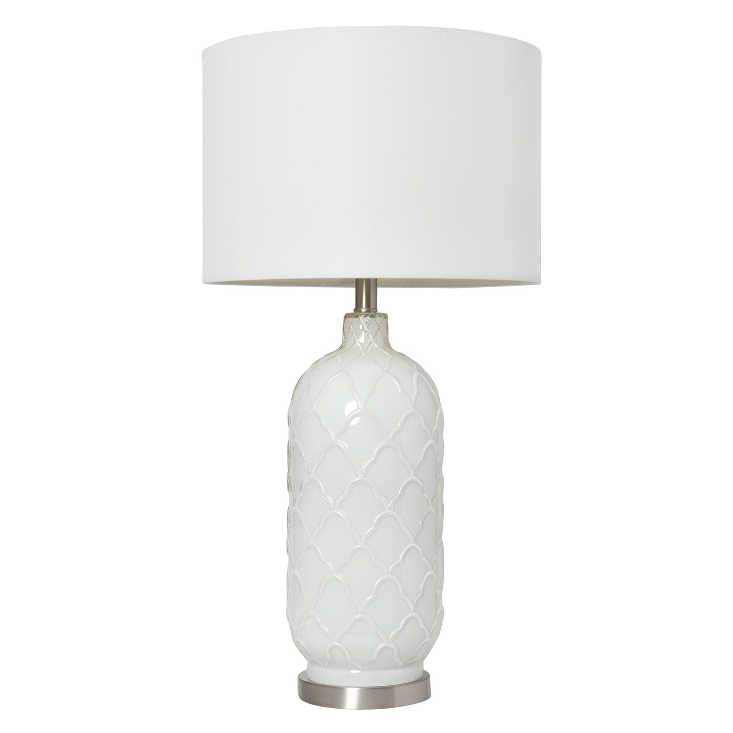 Elegant Designs White and Brushed Nickel Glass Table Lamp 30in