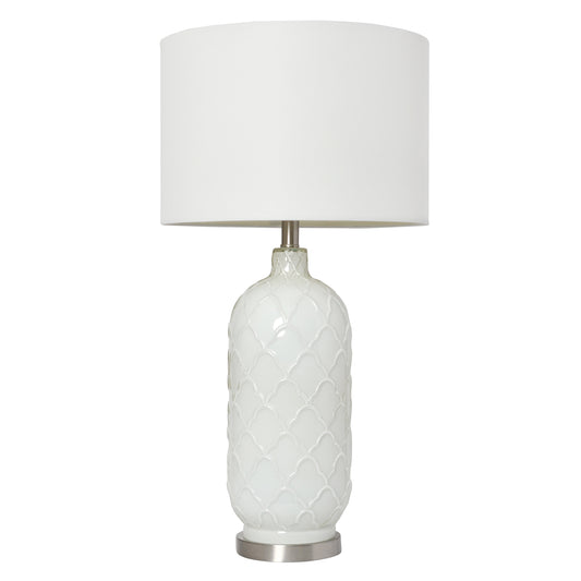 Elegant Designs White and Brushed Nickel Glass Table Lamp 30in